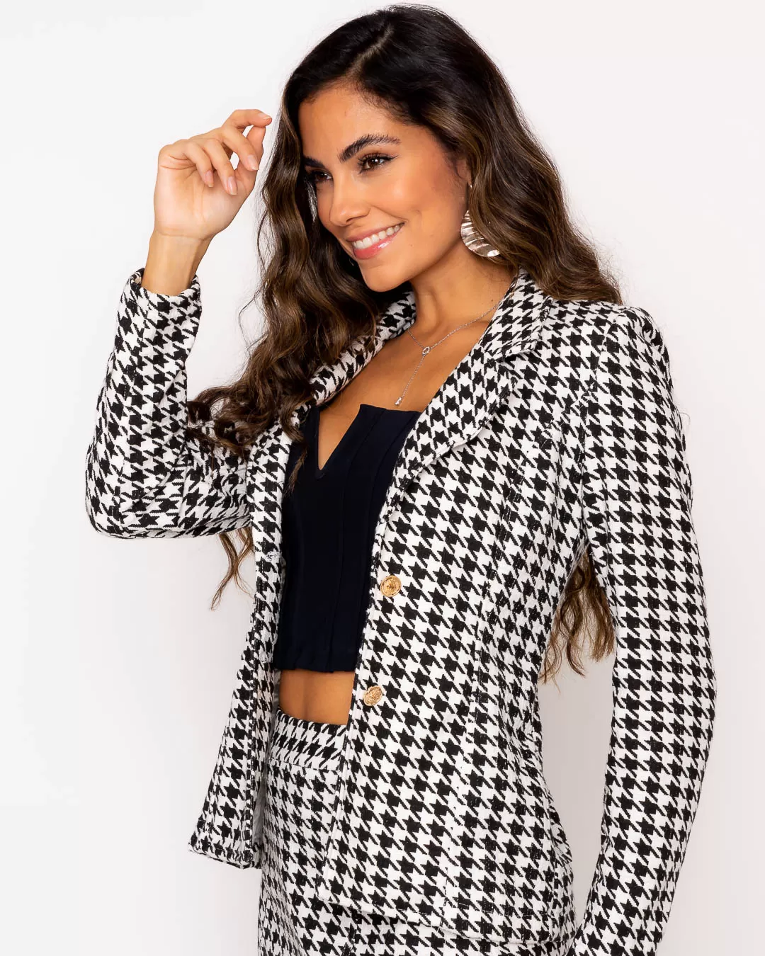 Miss Misses - Miss Misses Blazer With Black Checkered Button - 19146PRETO Miss Misses - Miss Misses Blazer With Black Checkered Button - 19146PRETO