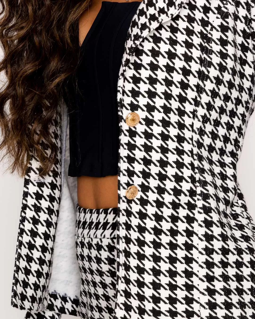Miss Misses - Miss Misses Blazer With Black Checkered Button - 19146PRETO Miss Misses - Miss Misses Blazer With Black Checkered Button - 19146PRETO