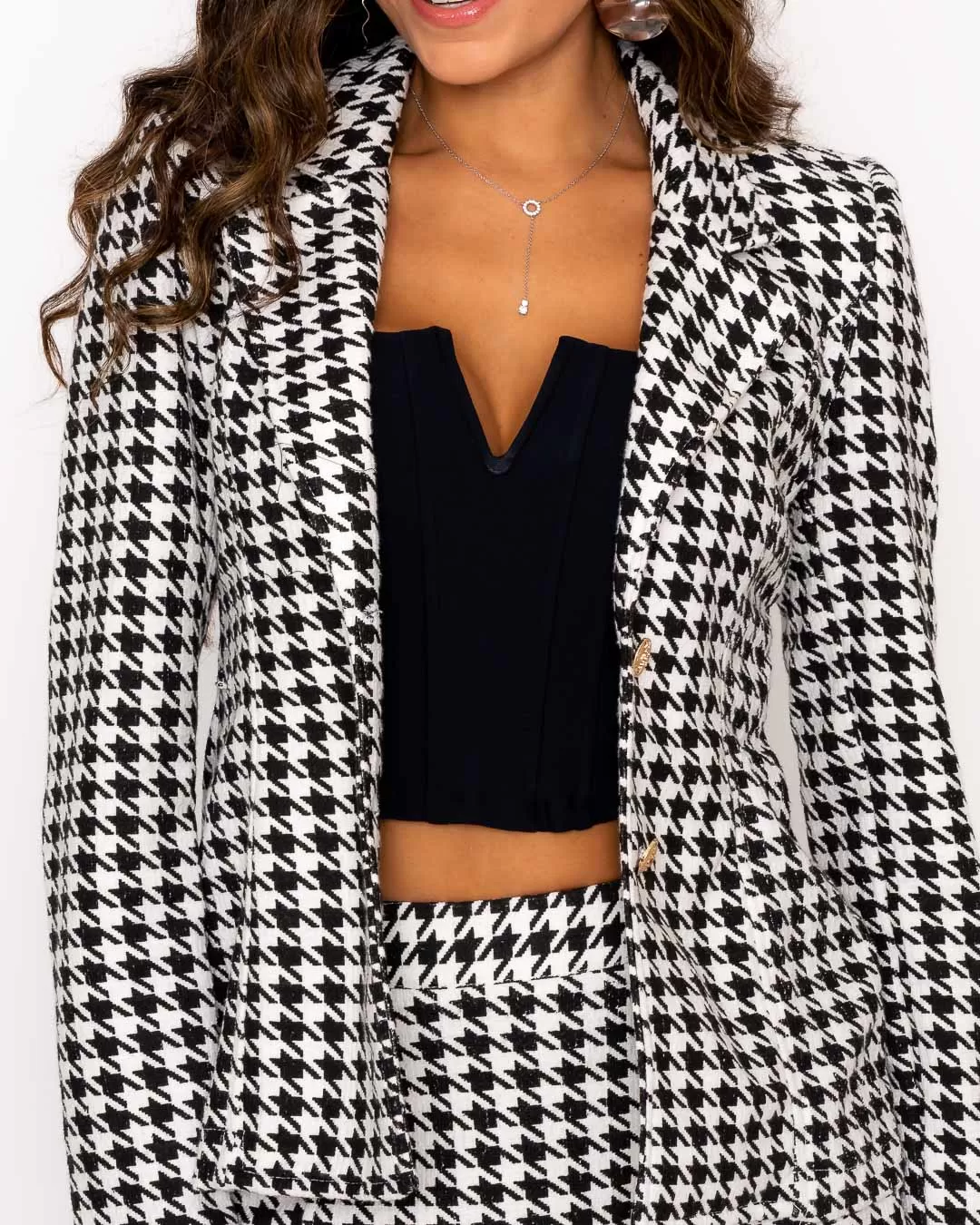 Miss Misses - Miss Misses Blazer With Black Checkered Button - 19146PRETO Miss Misses - Miss Misses Blazer With Black Checkered Button - 19146PRETO