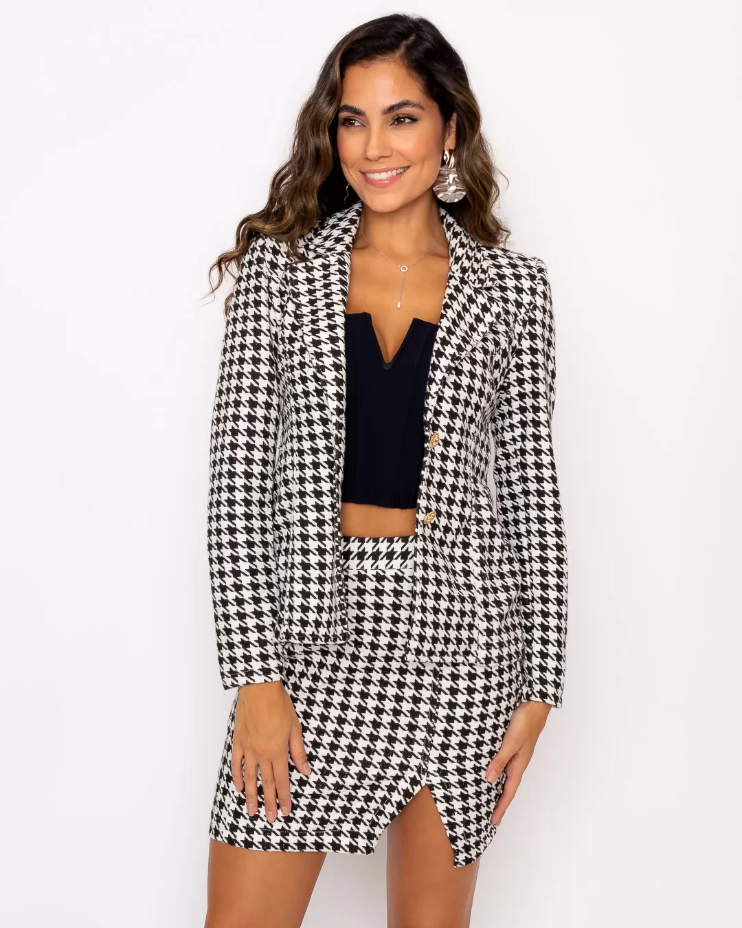 Miss Misses - Miss Misses Blazer With Black Checkered Button - 19146PRETO Miss Misses - Miss Misses Blazer With Black Checkered Button - 19146PRETO
