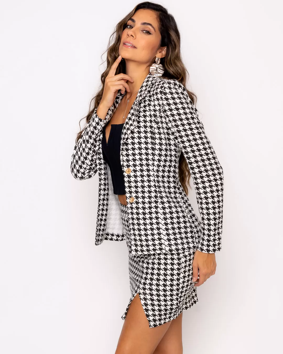 Miss Misses - Miss Misses Blazer With Black Checkered Button - 19146PRETO Miss Misses - Miss Misses Blazer With Black Checkered Button - 19146PRETO
