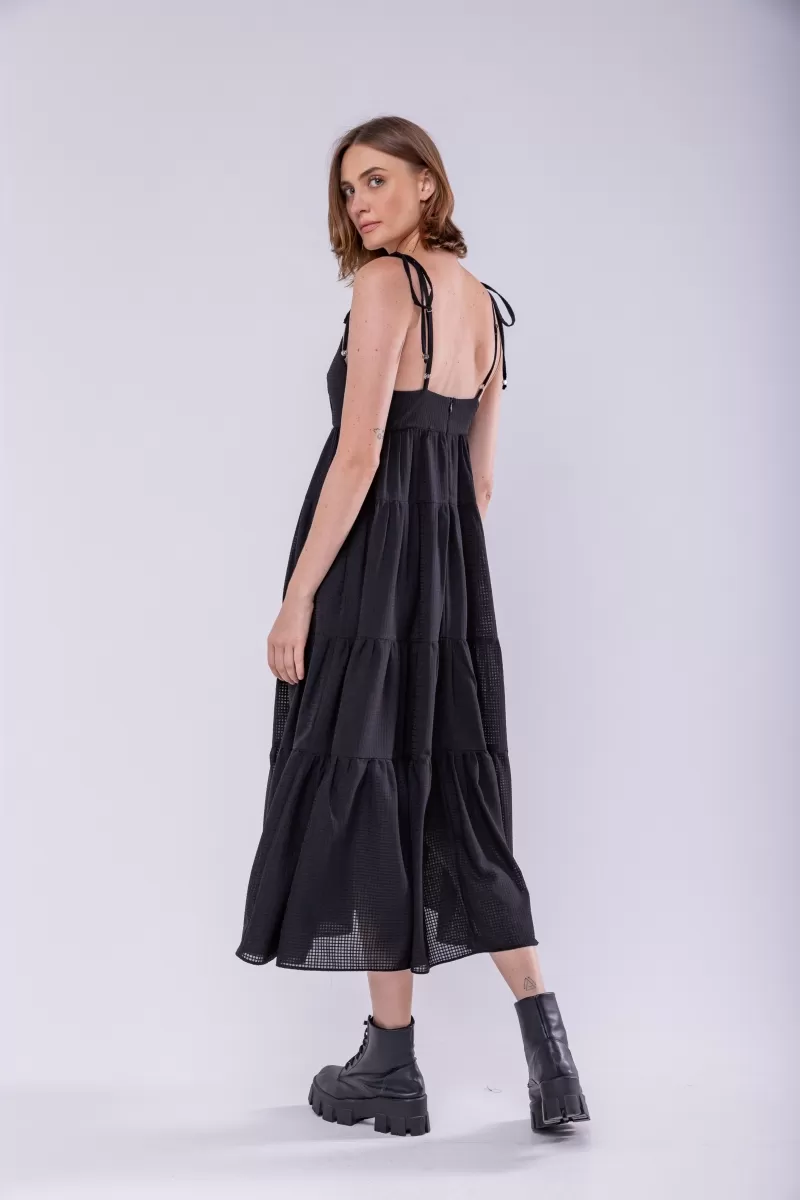 Hidrogênio - BLACK MIDI DRESS WITH TIE STRAPS - 19894001 Hidrogênio - BLACK MIDI DRESS WITH TIE STRAPS - 19894001