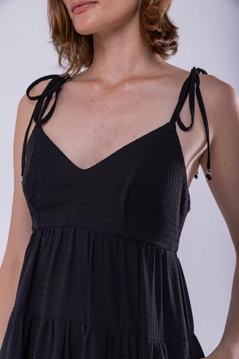 Hidrogênio - BLACK MIDI DRESS WITH TIE STRAPS - 19894001 Hidrogênio - BLACK MIDI DRESS WITH TIE STRAPS - 19894001