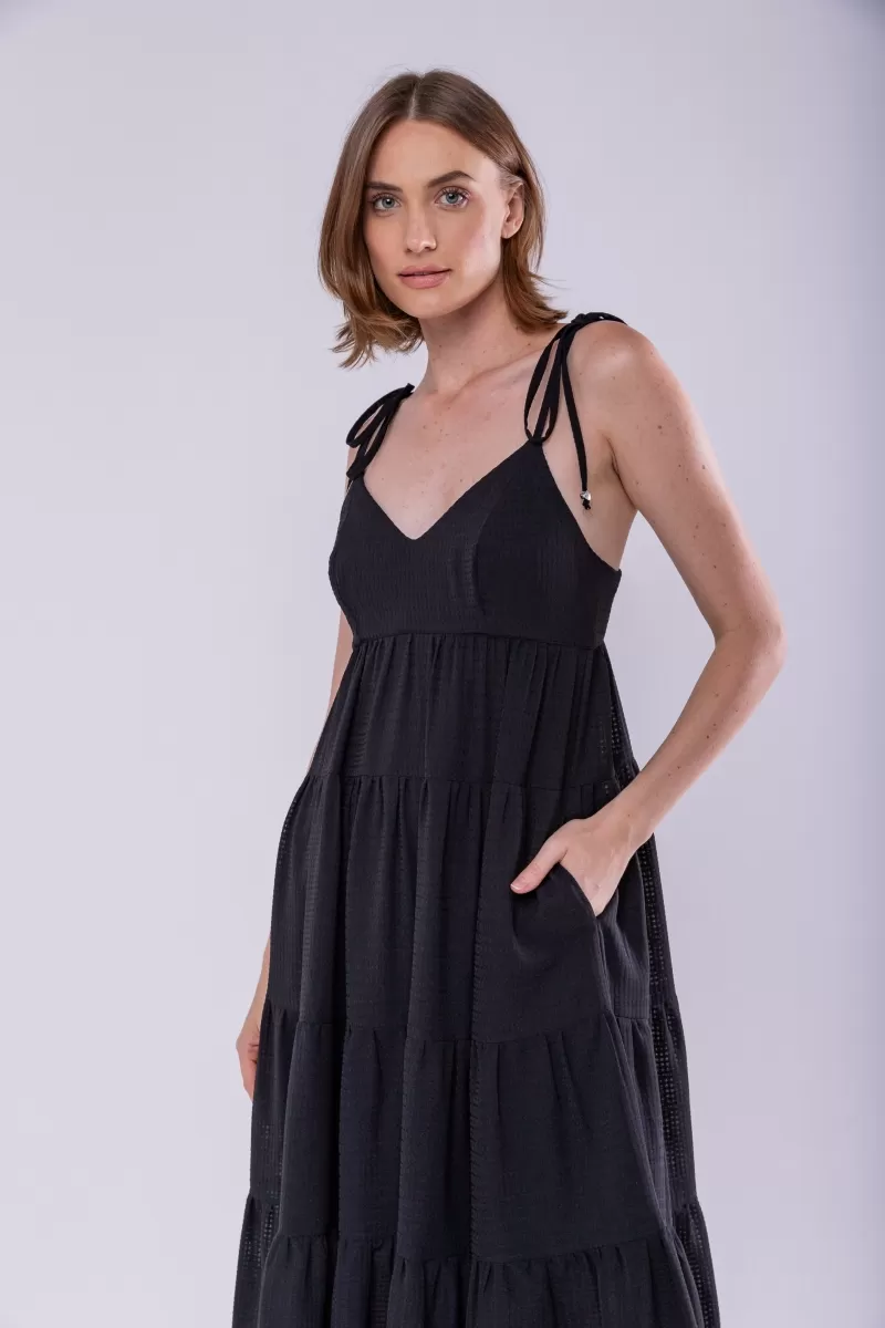 Hidrogênio - BLACK MIDI DRESS WITH TIE STRAPS - 19894001 Hidrogênio - BLACK MIDI DRESS WITH TIE STRAPS - 19894001