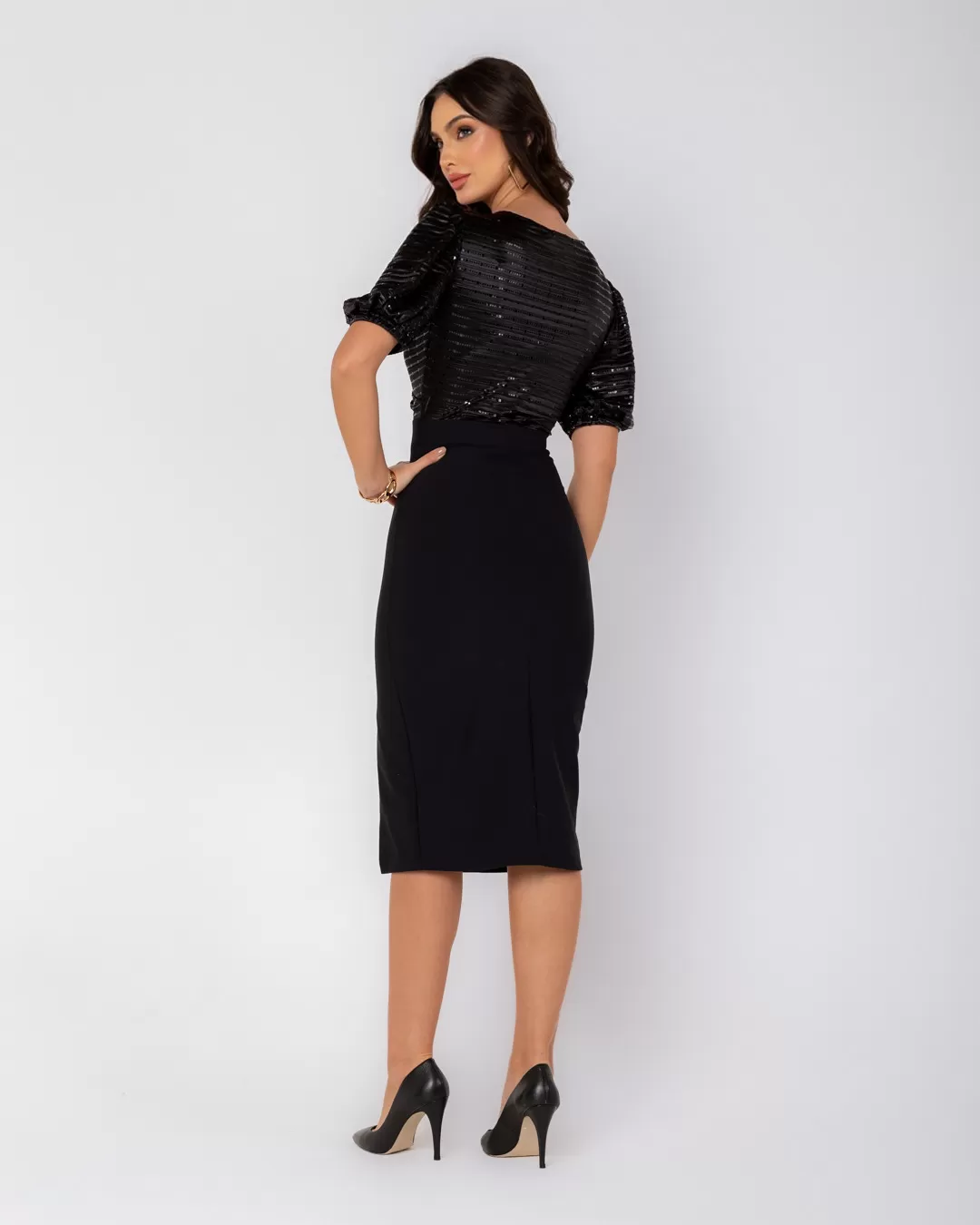 Miss Misses - Dress Miss Misses Cross Midi Slit Black - D0018PRETO Miss Misses - Dress Miss Misses Cross Midi Slit Black - D0018PRETO
