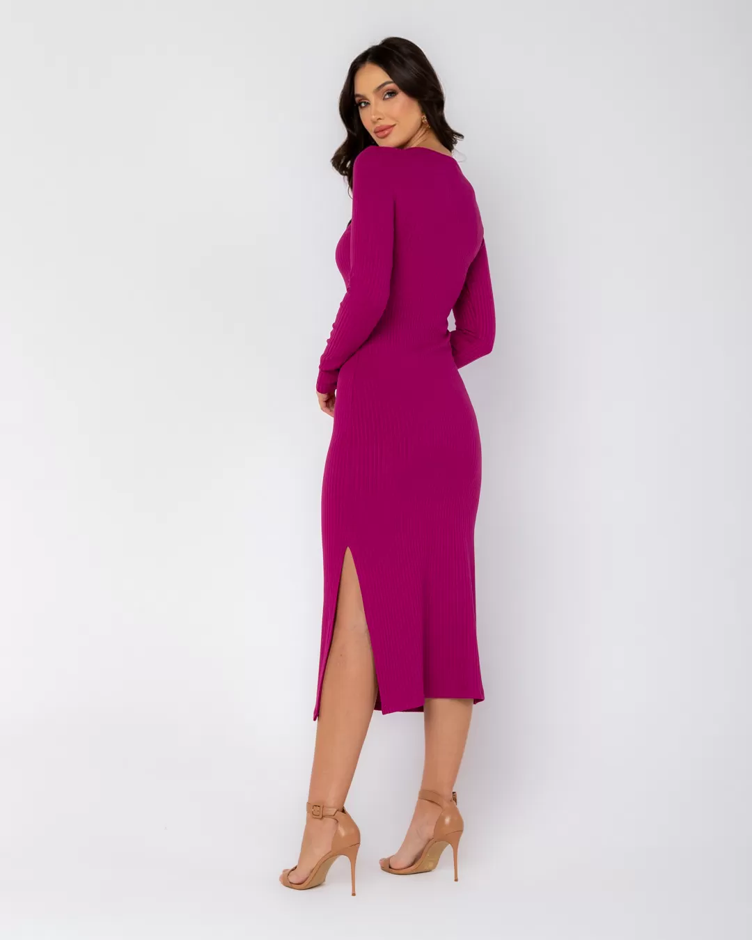Miss Misses - Miss Misses Midi Dress With Slit Purple - D0007ROXO Miss Misses - Miss Misses Midi Dress With Slit Purple - D0007ROXO