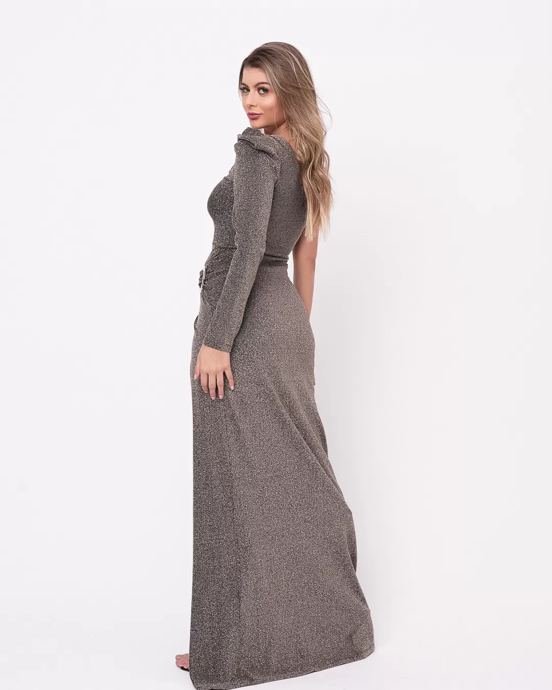 Miss Misses - Dress Miss Misses Long One Shoulder Lurex Black - 50344PRETO Miss Misses - Dress Miss Misses Long One Shoulder Lurex Black - 50344PRETO