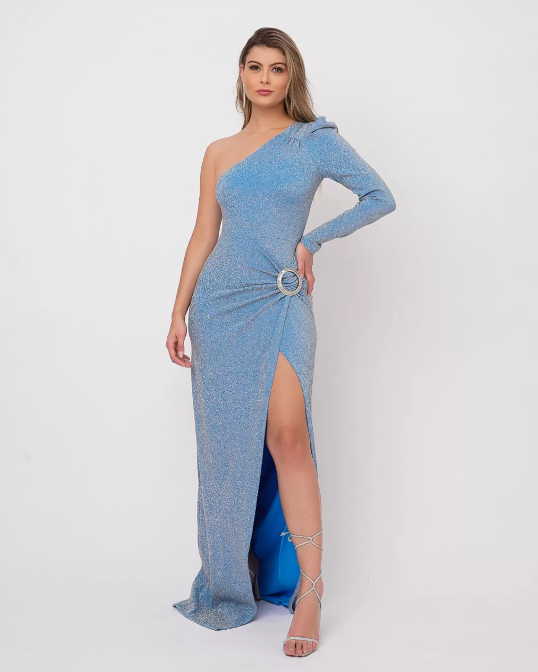 Miss Misses - Dress Miss Misses Long One Shoulder Only Lurex Blue - 50344AZUL Miss Misses - Dress Miss Misses Long One Shoulder Only Lurex Blue - 50344AZUL