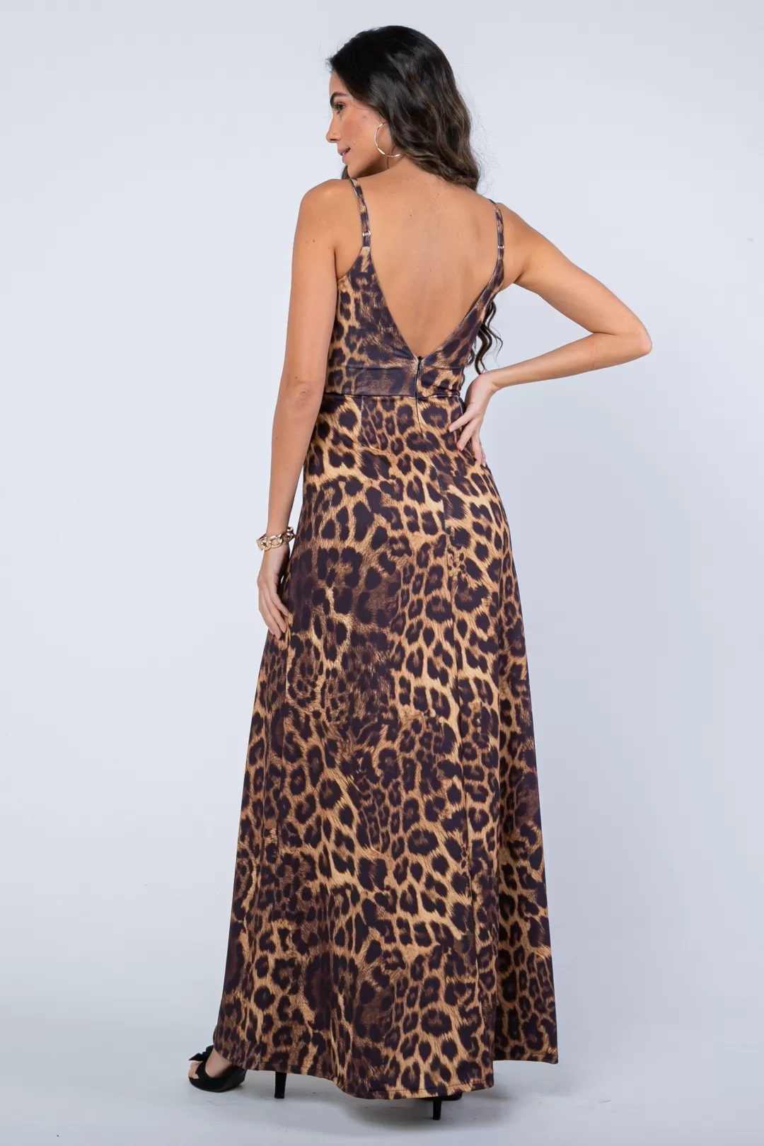 Miss Misses - Miss Misses Long Slit Dress With Bulge Ounce Top - 19166MARROM Miss Misses - Miss Misses Long Slit Dress With Bulge Ounce Top - 19166MARROM