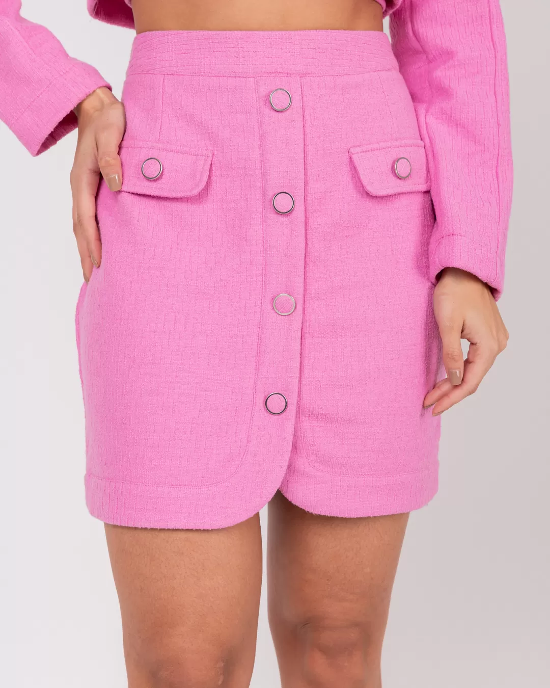 Miss Misses - Miss Misses Tweed Skirt With Pink Button Detail - 54058ROSA Miss Misses - Miss Misses Tweed Skirt With Pink Button Detail - 54058ROSA