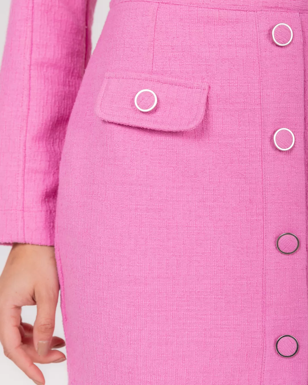 Miss Misses - Miss Misses Tweed Skirt With Pink Button Detail - 54058ROSA Miss Misses - Miss Misses Tweed Skirt With Pink Button Detail - 54058ROSA