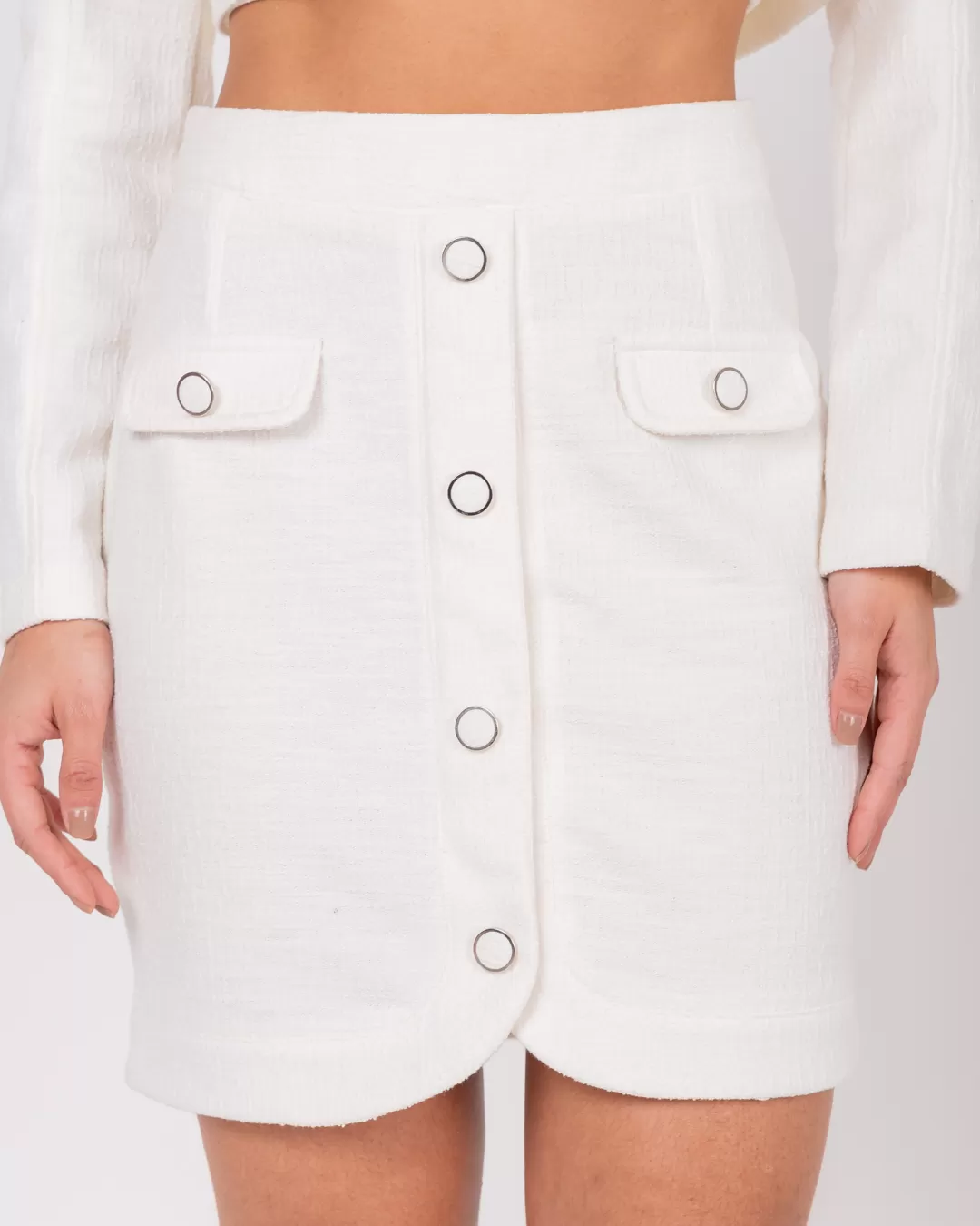 Miss Misses - Miss Misses Tweed Skirt With Button Detail Off White - 54058OFF Miss Misses - Miss Misses Tweed Skirt With Button Detail Off White - 54058OFF