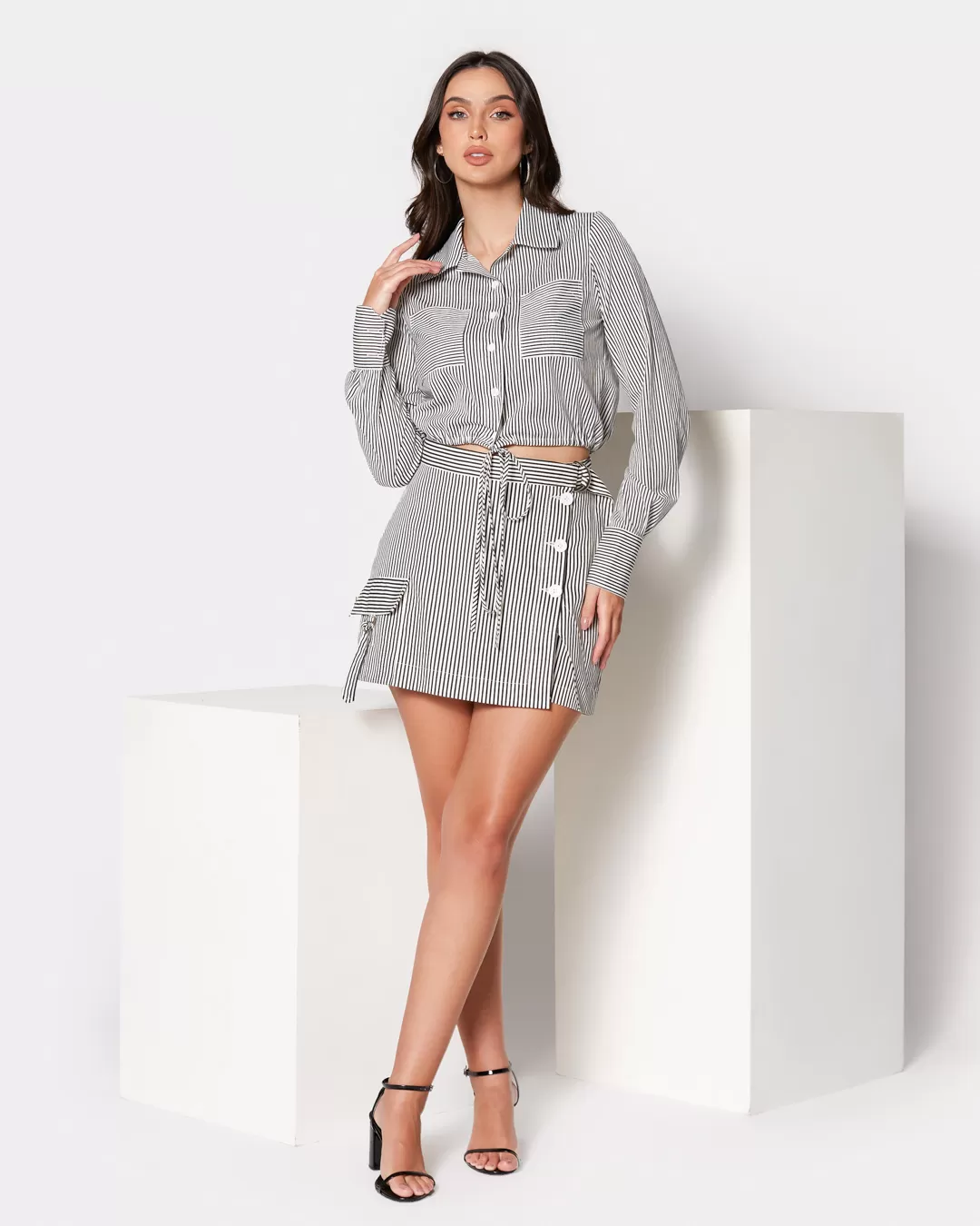 Miss Misses - Short Skirt Miss Misses Striped With Details Black - 54091PRETO Miss Misses - Short Skirt Miss Misses Striped With Details Black - 54091PRETO