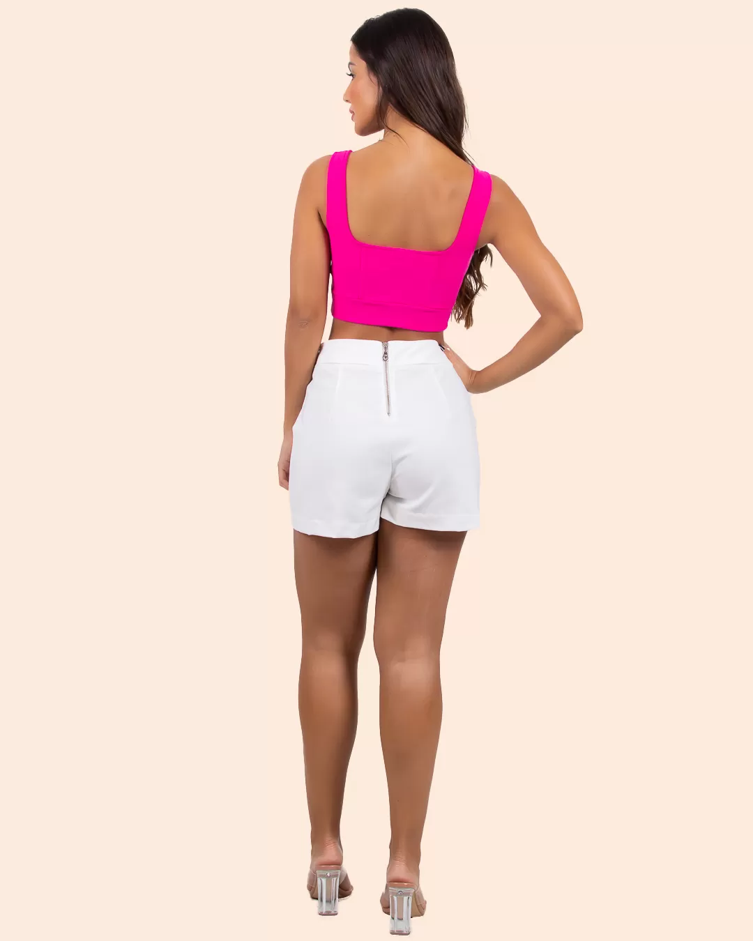 Miss Misses - Short Miss Misses with zipper closure at the back, Offwhite button detail - 18545OFF Miss Misses - Short Miss Misses with zipper closure at the back, Offwhite button detail - 18545OFF