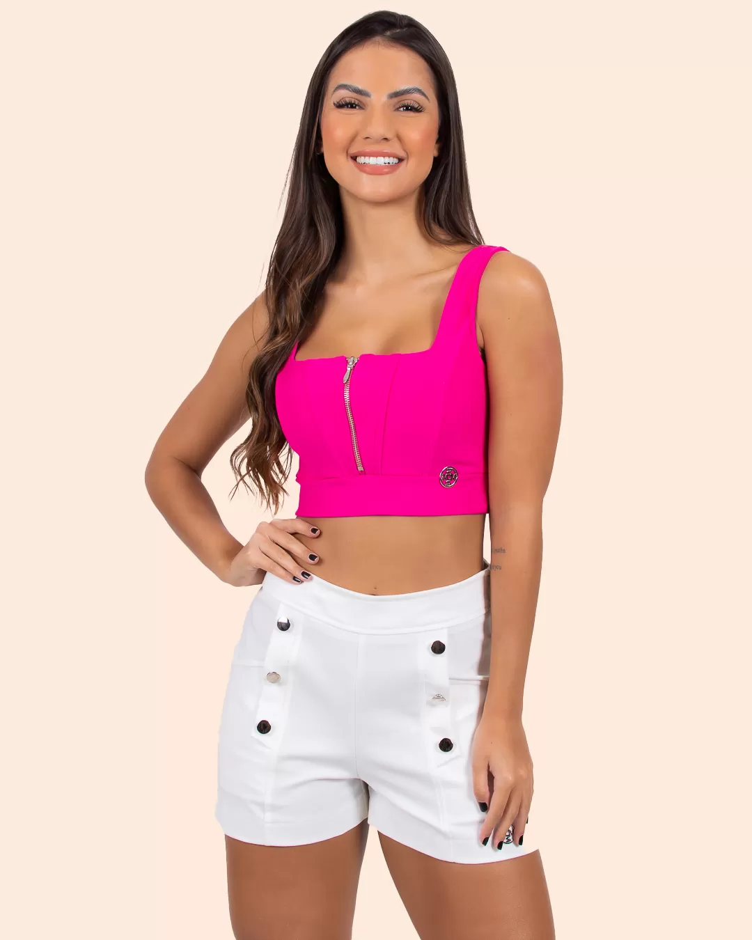 Miss Misses - Short Miss Misses with zipper closure at the back, Offwhite button detail - 18545OFF Miss Misses - Short Miss Misses with zipper closure at the back, Offwhite button detail - 18545OFF