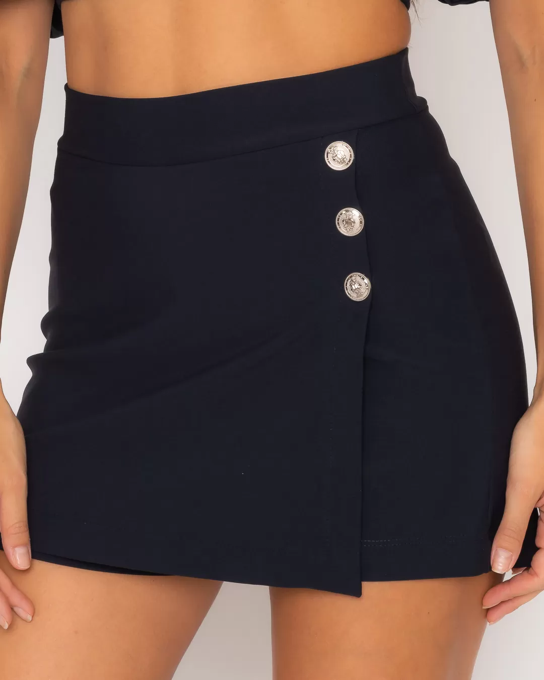 Miss Misses - Short Skirt Miss Misses Envelope With Black Coat Buttons - 19136PRETO Miss Misses - Short Skirt Miss Misses Envelope With Black Coat Buttons - 19136PRETO