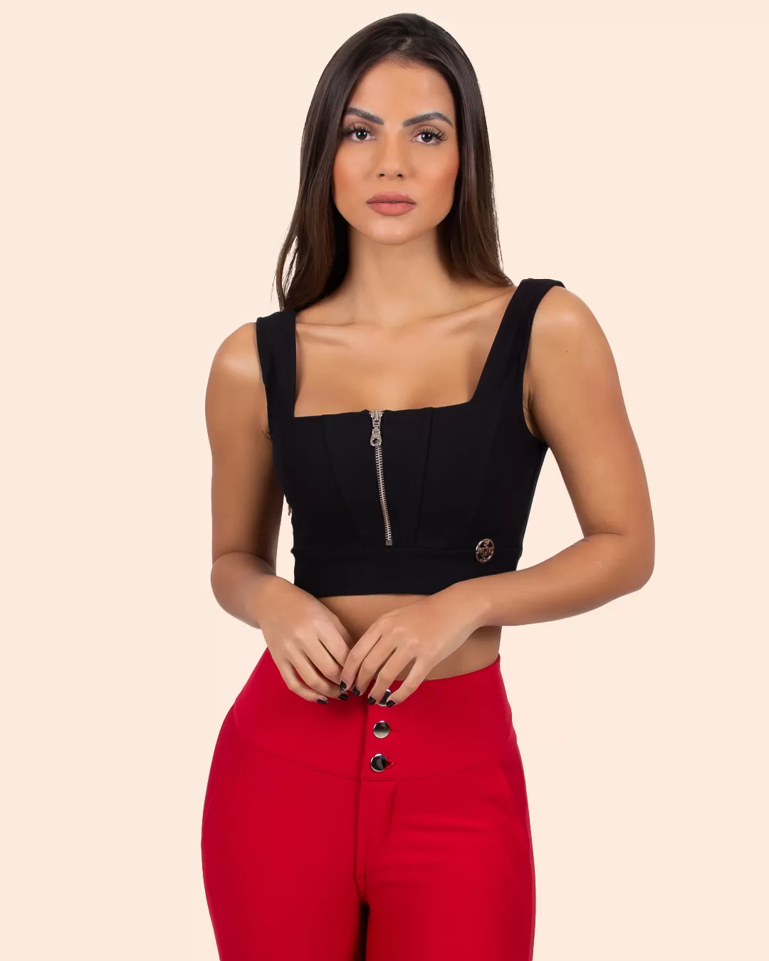 Miss Misses - Miss Misses Pants With Wide Waistband and Buttons Red - 18560VERMELHO Miss Misses - Miss Misses Pants With Wide Waistband and Buttons Red - 18560VERMELHO