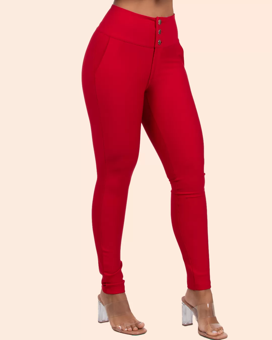 Miss Misses - Miss Misses Pants With Wide Waistband and Buttons Red - 18560VERMELHO Miss Misses - Miss Misses Pants With Wide Waistband and Buttons Red - 18560VERMELHO