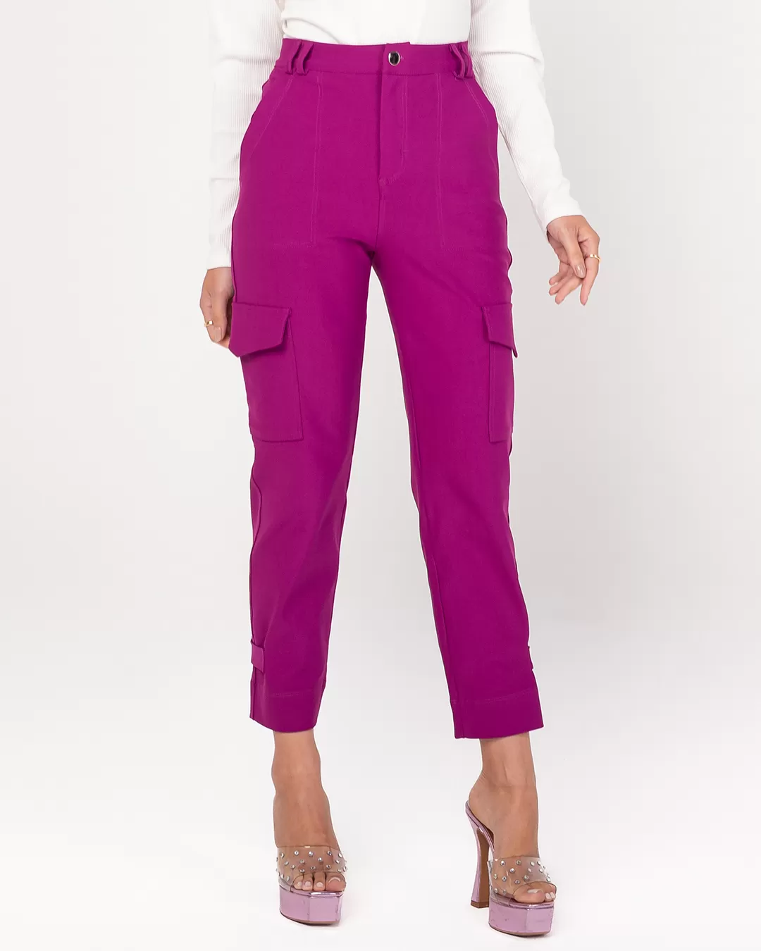 Miss Misses - Miss Misses Pants With Side Pockets Fuchsia - 19104FUCSIA Miss Misses - Miss Misses Pants With Side Pockets Fuchsia - 19104FUCSIA