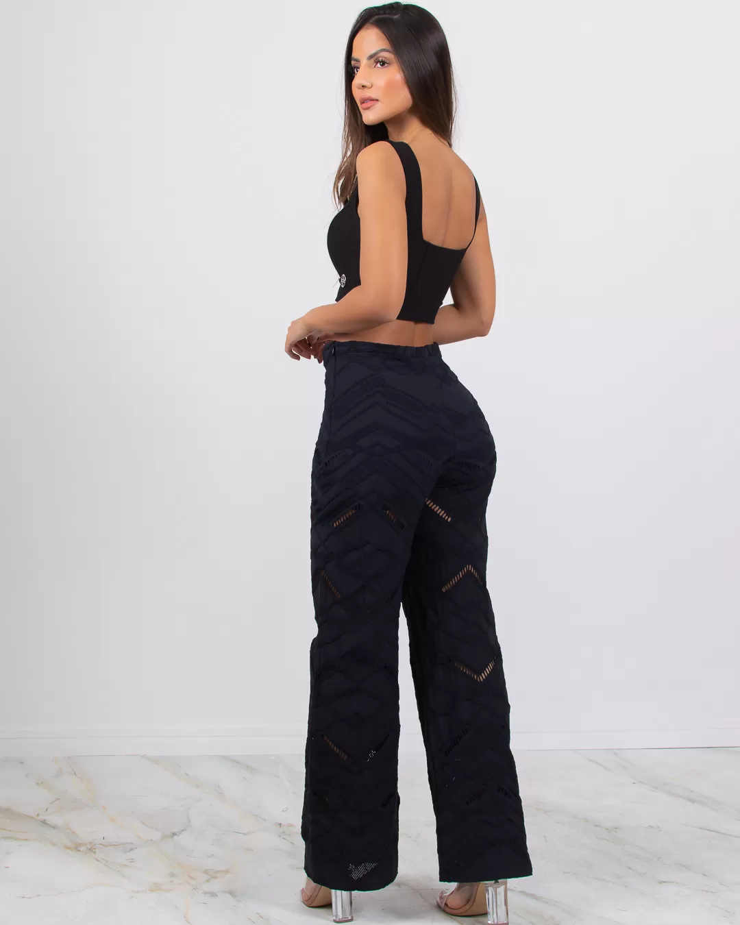 Miss Misses - Pants Miss Misses Hollow Mesh Pantaloon with Black Zipper - 115910PRETO Miss Misses - Pants Miss Misses Hollow Mesh Pantaloon with Black Zipper - 115910PRETO