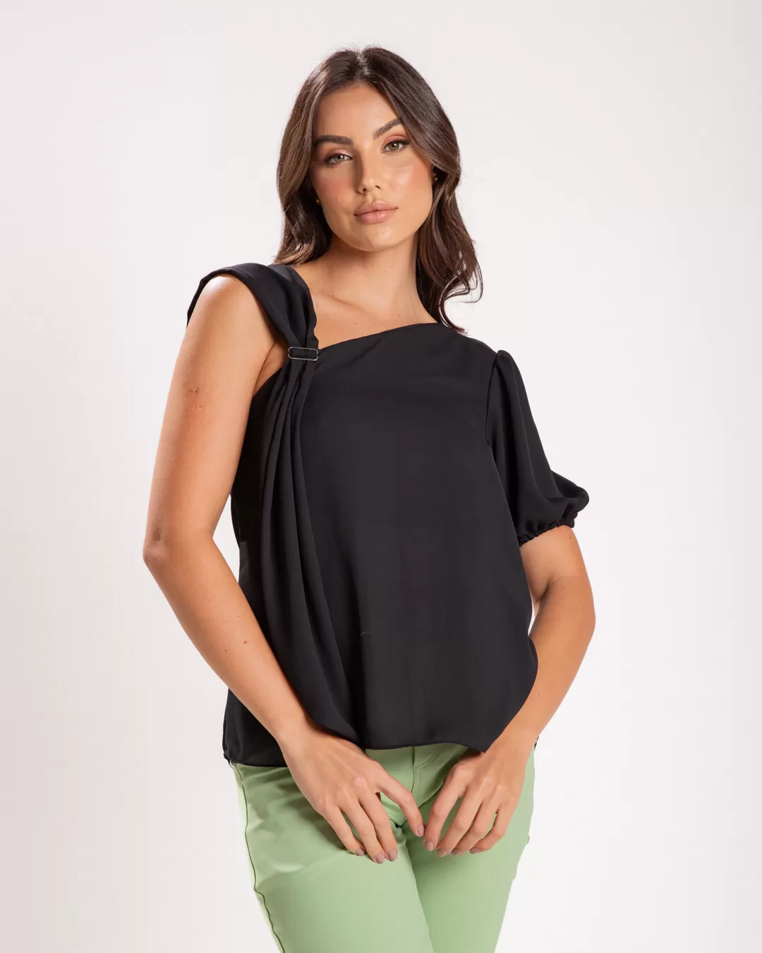 Miss Misses - Miss Misses Chiffon Metal Shirt in Black - 54108PRETO Miss Misses - Miss Misses Chiffon Metal Shirt in Black - 54108PRETO