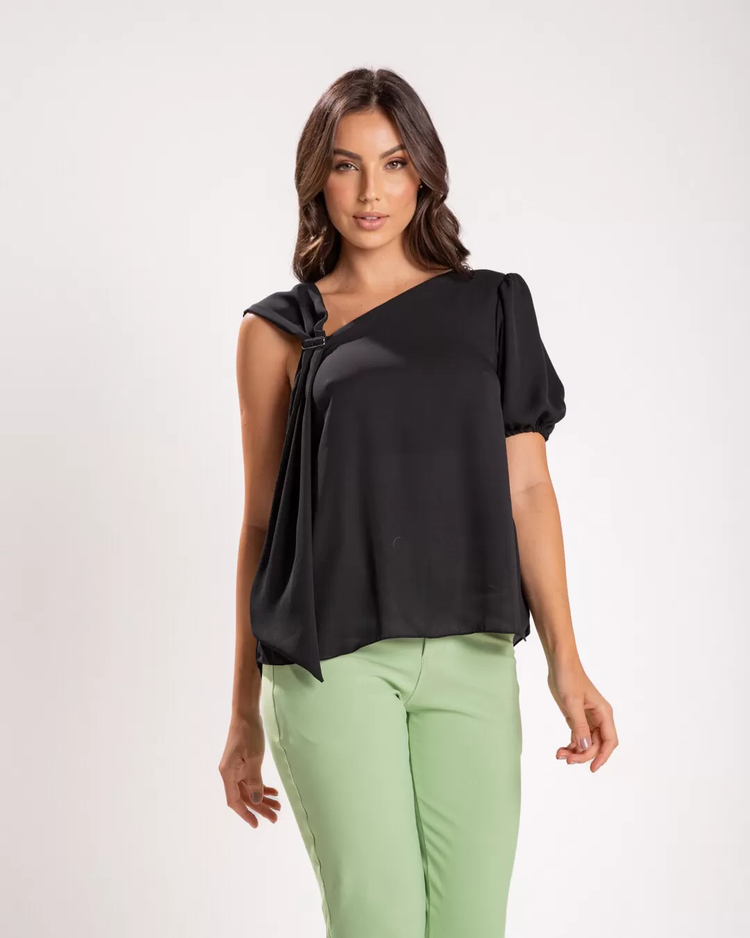 Miss Misses - Miss Misses Chiffon Metal Shirt in Black - 54108PRETO