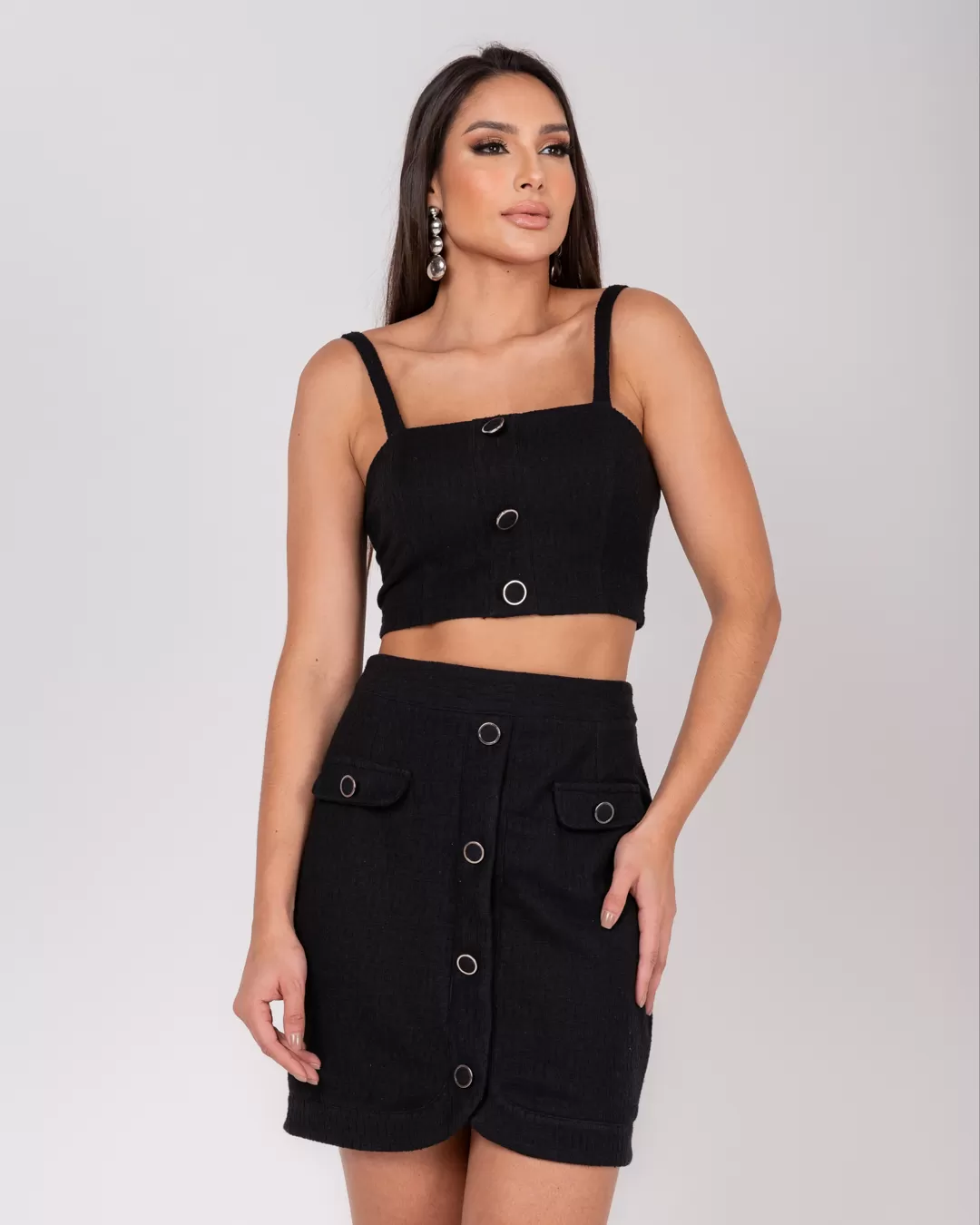 Miss Misses - Cropped Miss Misses Top Tweed Button Black - 54059PRETO Miss Misses - Cropped Miss Misses Top Tweed Button Black - 54059PRETO