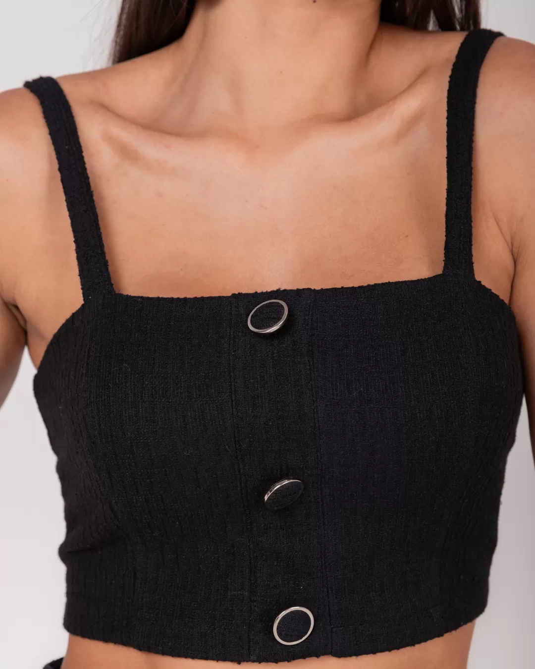 Miss Misses - Cropped Miss Misses Top Tweed Button Black - 54059PRETO Miss Misses - Cropped Miss Misses Top Tweed Button Black - 54059PRETO