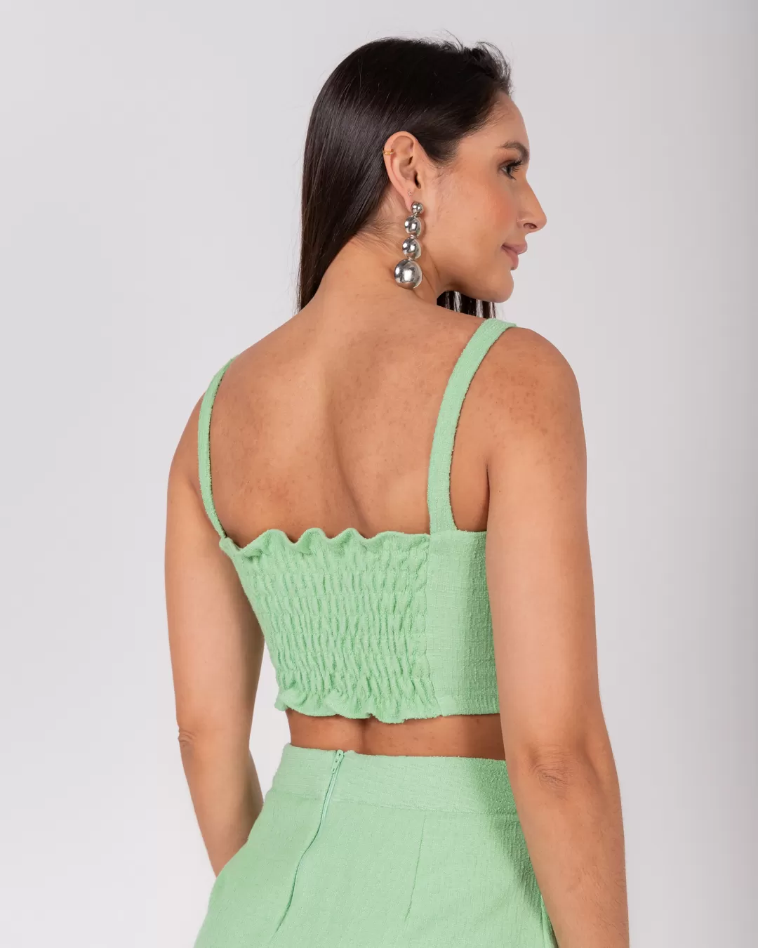 Miss Misses - Cropped Miss Misses Top Tweed Green Button - 54059VERDE Miss Misses - Cropped Miss Misses Top Tweed Green Button - 54059VERDE