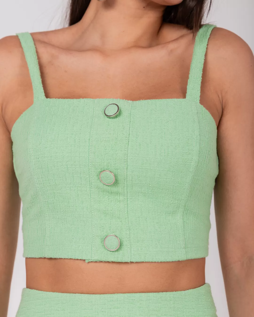 Miss Misses - Cropped Miss Misses Top Tweed Green Button - 54059VERDE Miss Misses - Cropped Miss Misses Top Tweed Green Button - 54059VERDE