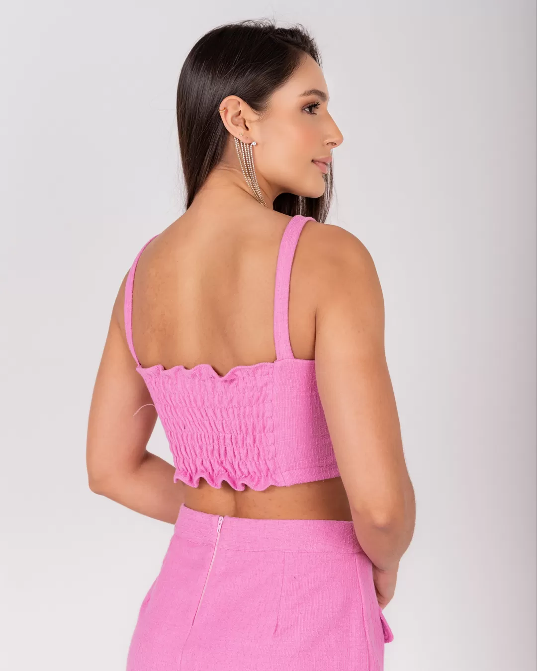 Miss Misses - Cropped Miss Misses Top Tweed Pink Button - 54059ROSA Miss Misses - Cropped Miss Misses Top Tweed Pink Button - 54059ROSA