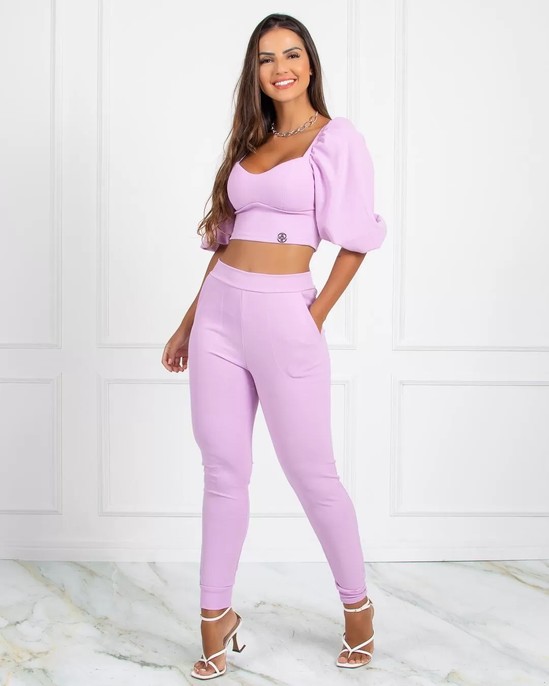 Miss Misses - Pants Miss Misses Elegance Mesh Legging with Lilac Pockets - 18483LILAS Miss Misses - Pants Miss Misses Elegance Mesh Legging with Lilac Pockets - 18483LILAS