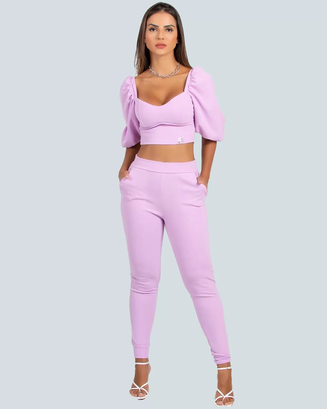 Miss Misses - Pants Miss Misses Elegance Mesh Legging with Lilac Pockets - 18483LILAS Miss Misses - Pants Miss Misses Elegance Mesh Legging with Lilac Pockets - 18483LILAS