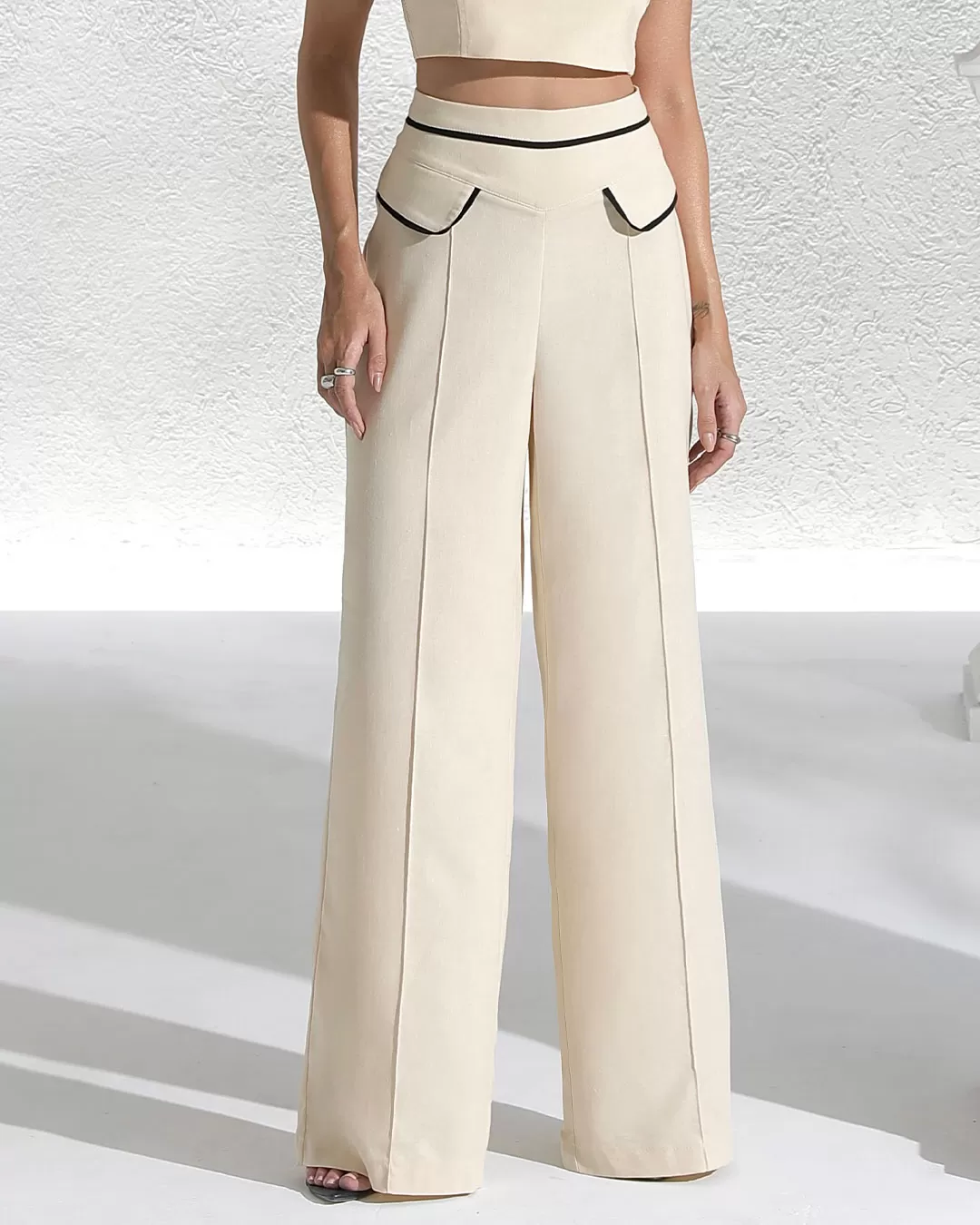 Miss Misses - Miss Misses Linen Pants With Frizo Detail Beige - 54190BEGE Miss Misses - Miss Misses Linen Pants With Frizo Detail Beige - 54190BEGE
