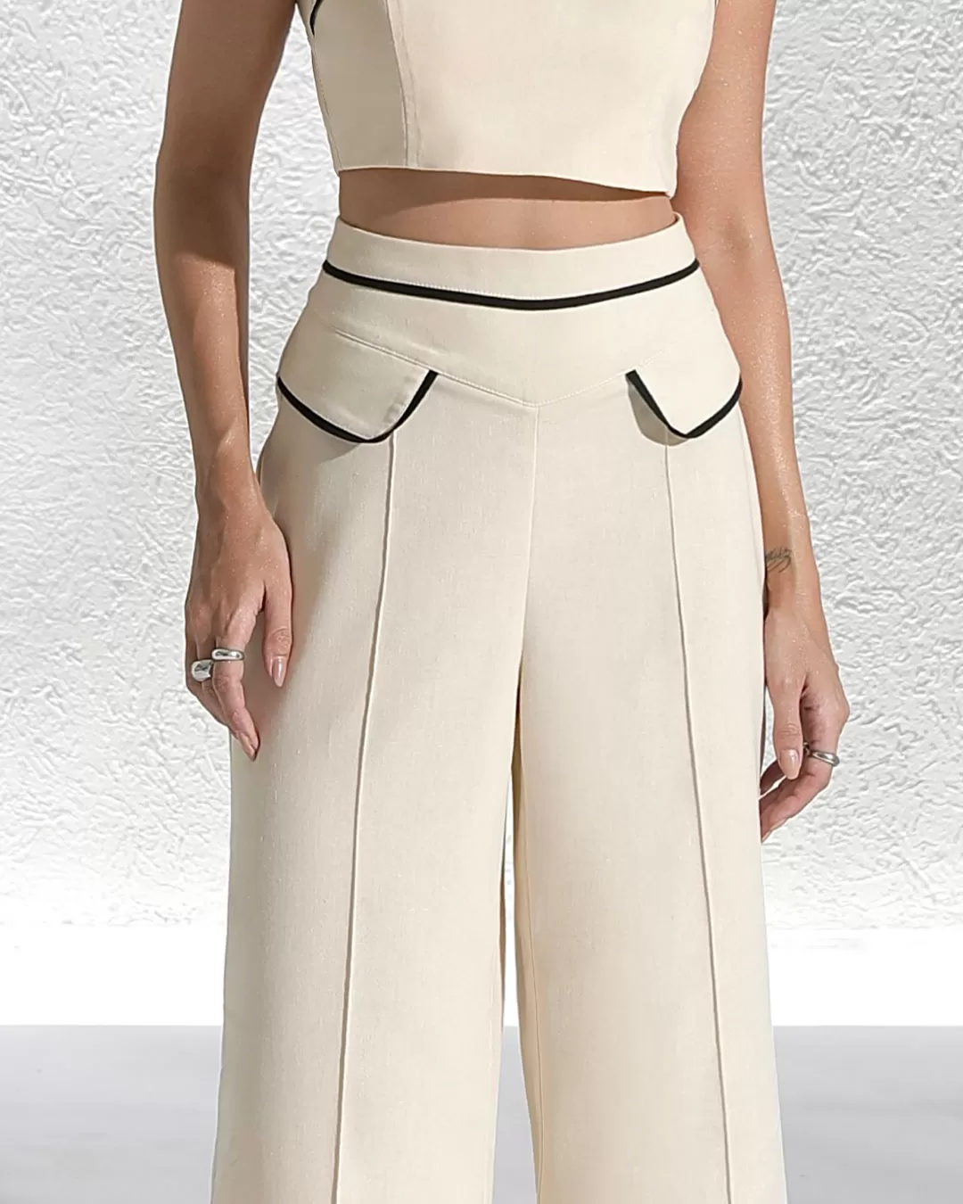Miss Misses - Miss Misses Linen Pants With Frizo Detail Beige - 54190BEGE Miss Misses - Miss Misses Linen Pants With Frizo Detail Beige - 54190BEGE