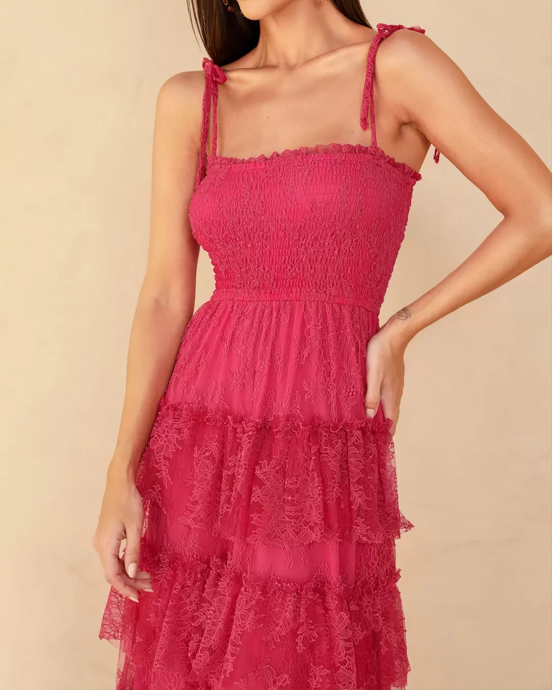 Dot Clothing - Dress Dot Clothing Long Layers and Lace Pink - 2211ROSA Dot Clothing - Dress Dot Clothing Long Layers and Lace Pink - 2211ROSA