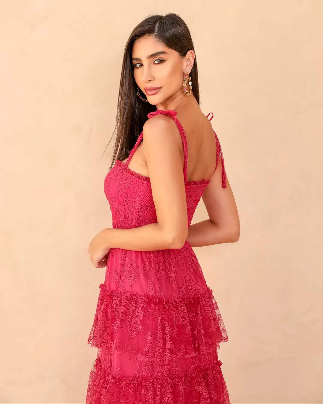 Dot Clothing - Dress Dot Clothing Long Layers and Lace Pink - 2211ROSA Dot Clothing - Dress Dot Clothing Long Layers and Lace Pink - 2211ROSA