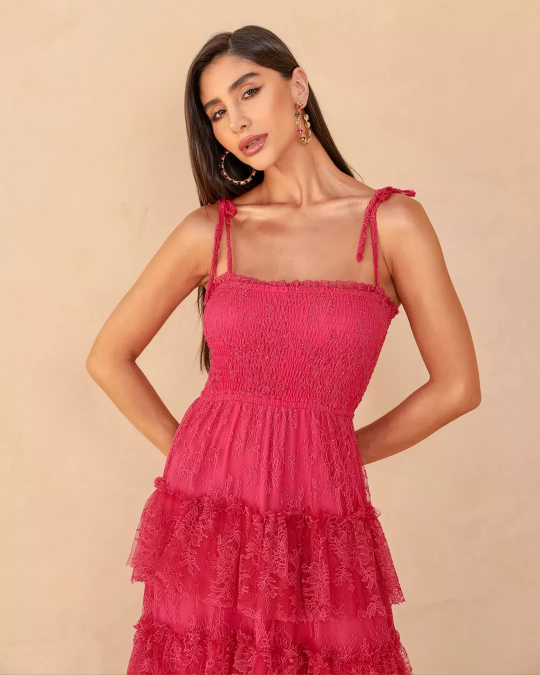 Dot Clothing - Dress Dot Clothing Long Layers and Lace Pink - 2211ROSA Dot Clothing - Dress Dot Clothing Long Layers and Lace Pink - 2211ROSA