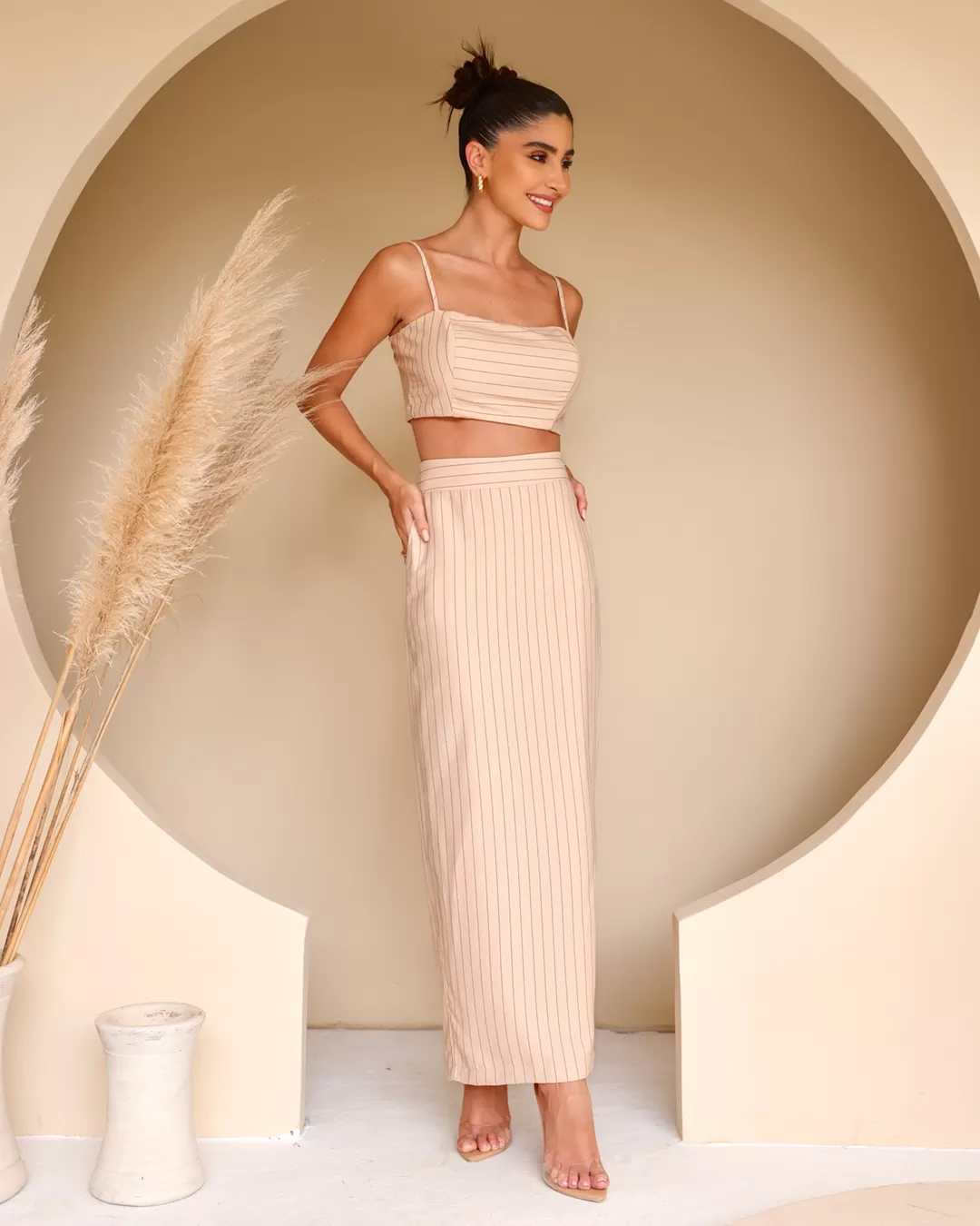 Dot Clothing - Beige Pinstripe Dot Clothing Set - 2205BEGE Dot Clothing - Beige Pinstripe Dot Clothing Set - 2205BEGE