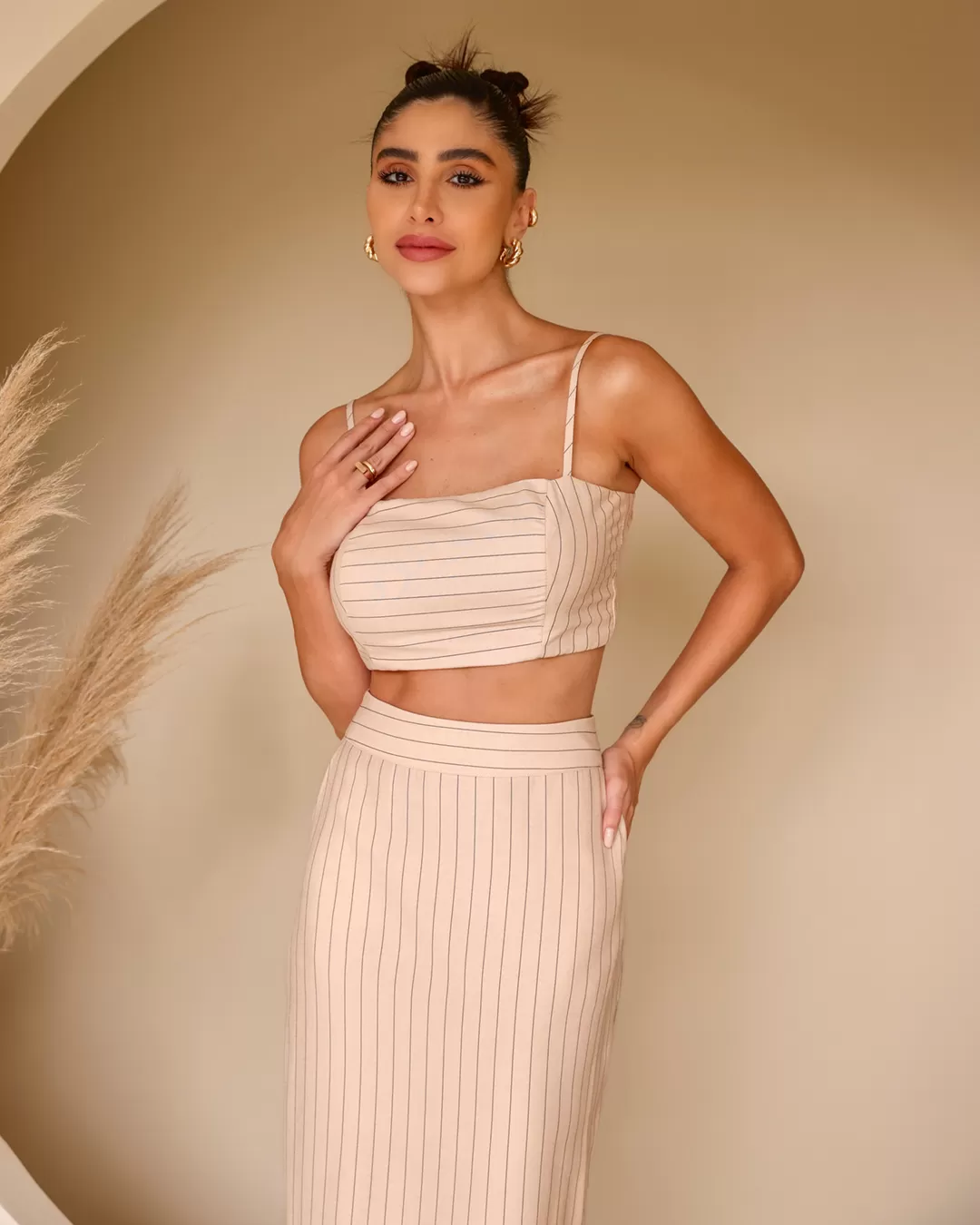 Dot Clothing - Beige Pinstripe Dot Clothing Set - 2205BEGE Dot Clothing - Beige Pinstripe Dot Clothing Set - 2205BEGE