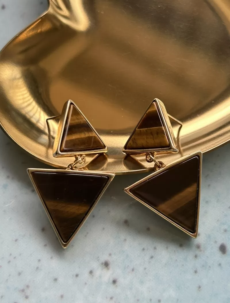 Mikabe - Tiger's Eye Triangle Earring - MK1704