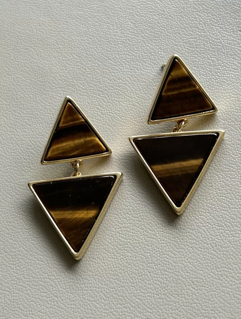 Mikabe - Tiger's Eye Triangle Earring - MK1704