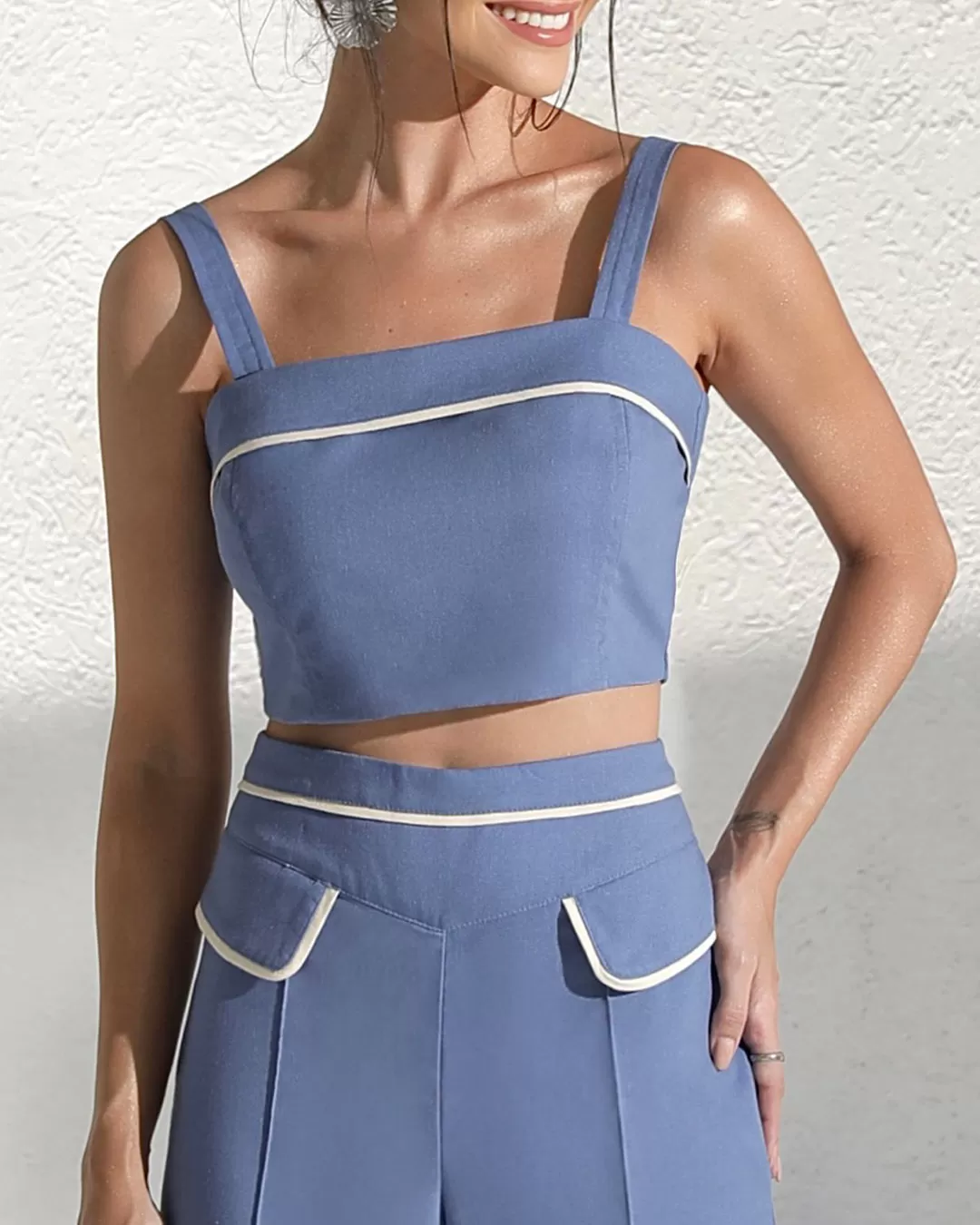 Miss Misses - Cropped Miss Misses With Blue Frio Detail - 54191AZUL Miss Misses - Cropped Miss Misses With Blue Frio Detail - 54191AZUL