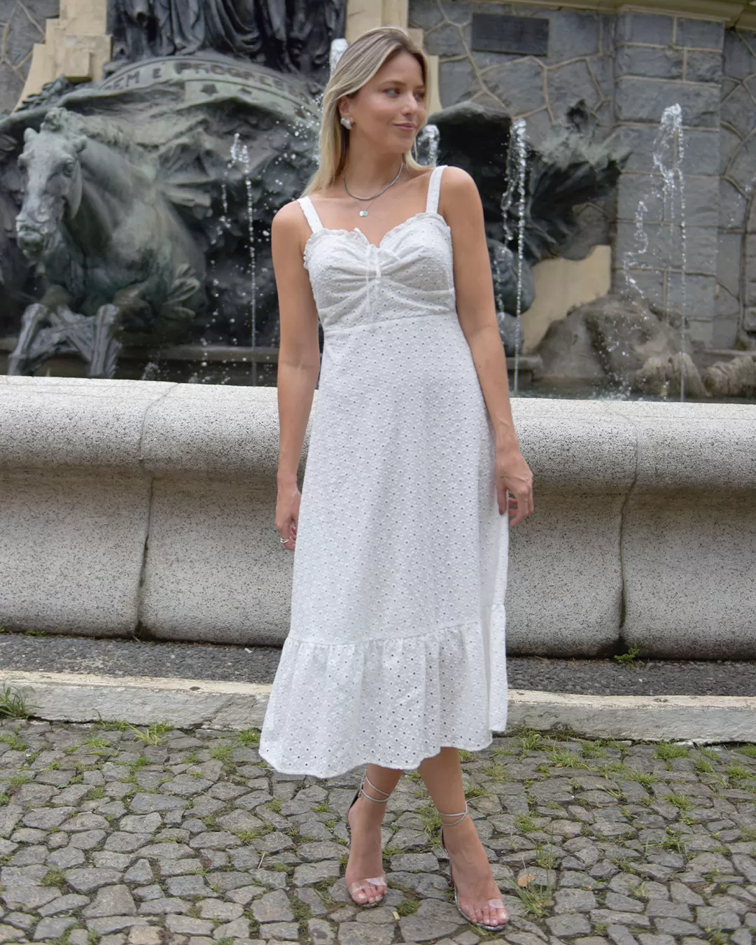 Miss Misses - Dress Miss Misses Laise With White Bust Tie - 54188BRANCO Miss Misses - Dress Miss Misses Laise With White Bust Tie - 54188BRANCO