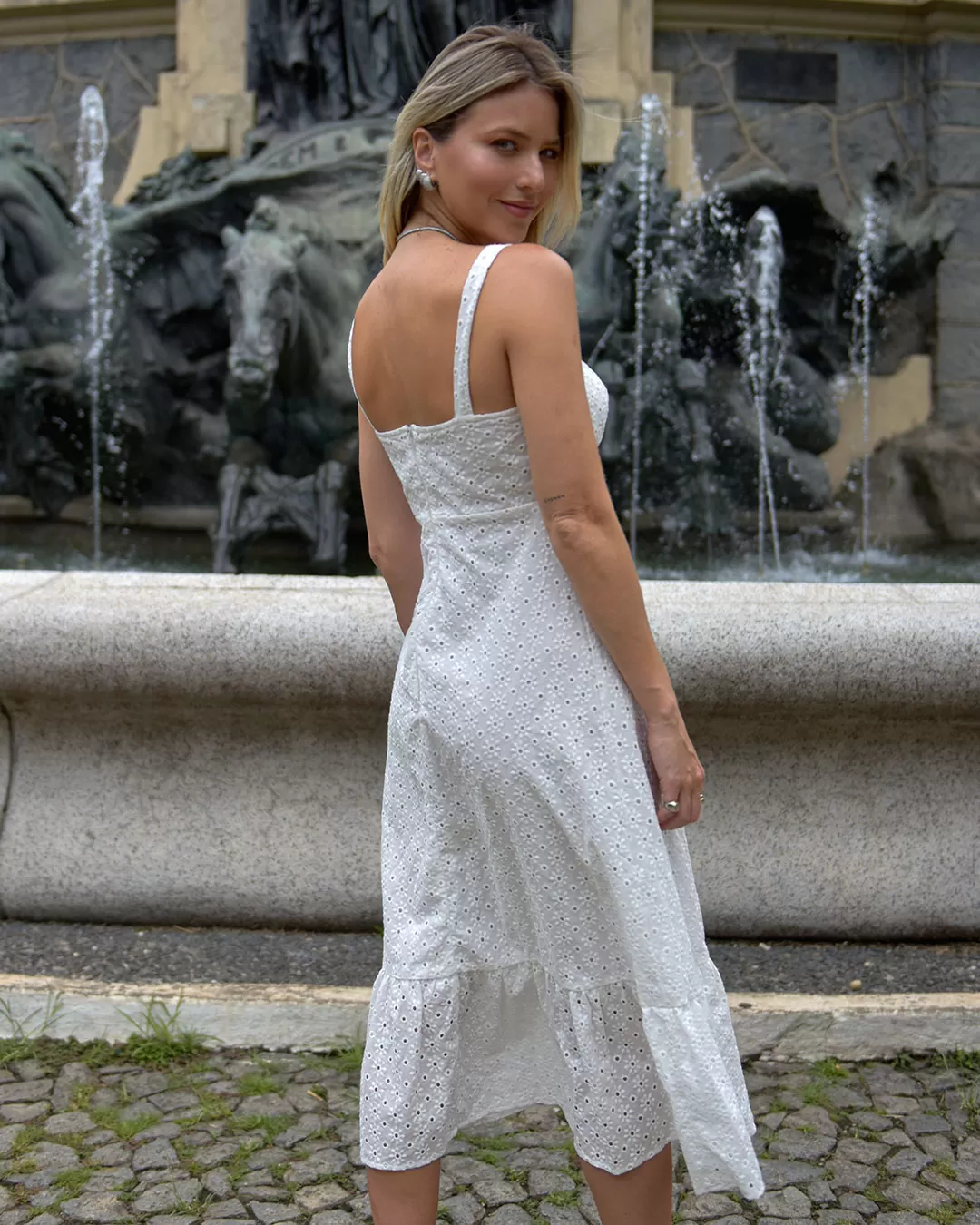 Miss Misses - Dress Miss Misses Laise With White Bust Tie - 54188BRANCO Miss Misses - Dress Miss Misses Laise With White Bust Tie - 54188BRANCO