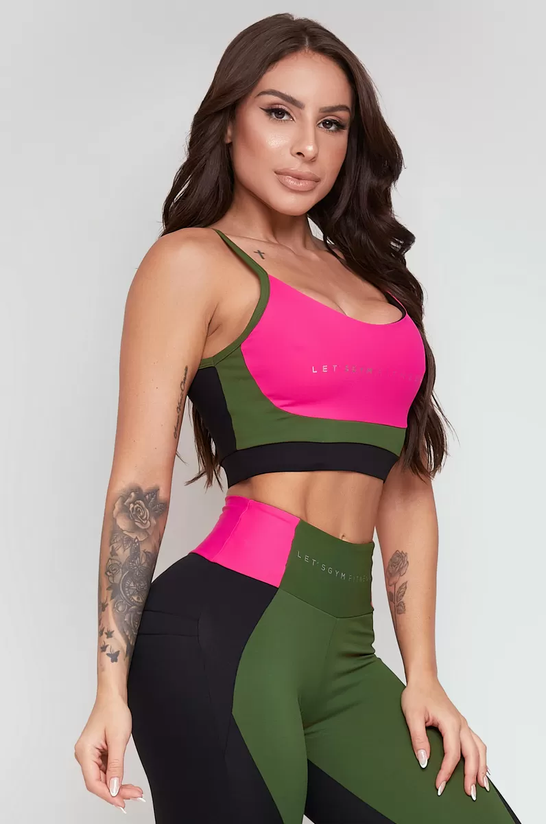 Lets Gym - Top Elementary Black and Military Green - 2309PTVDM Lets Gym - Top Elementary Black and Military Green - 2309PTVDM
