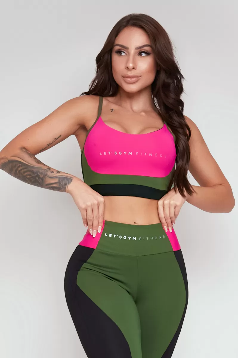 Lets Gym - Top Elementary Black and Military Green - 2309PTVDM Lets Gym - Top Elementary Black and Military Green - 2309PTVDM