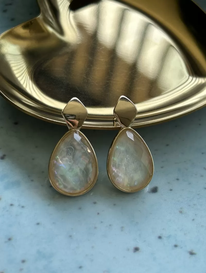 Mikabe - Gold Sky Blue Agate Earring - MK1707