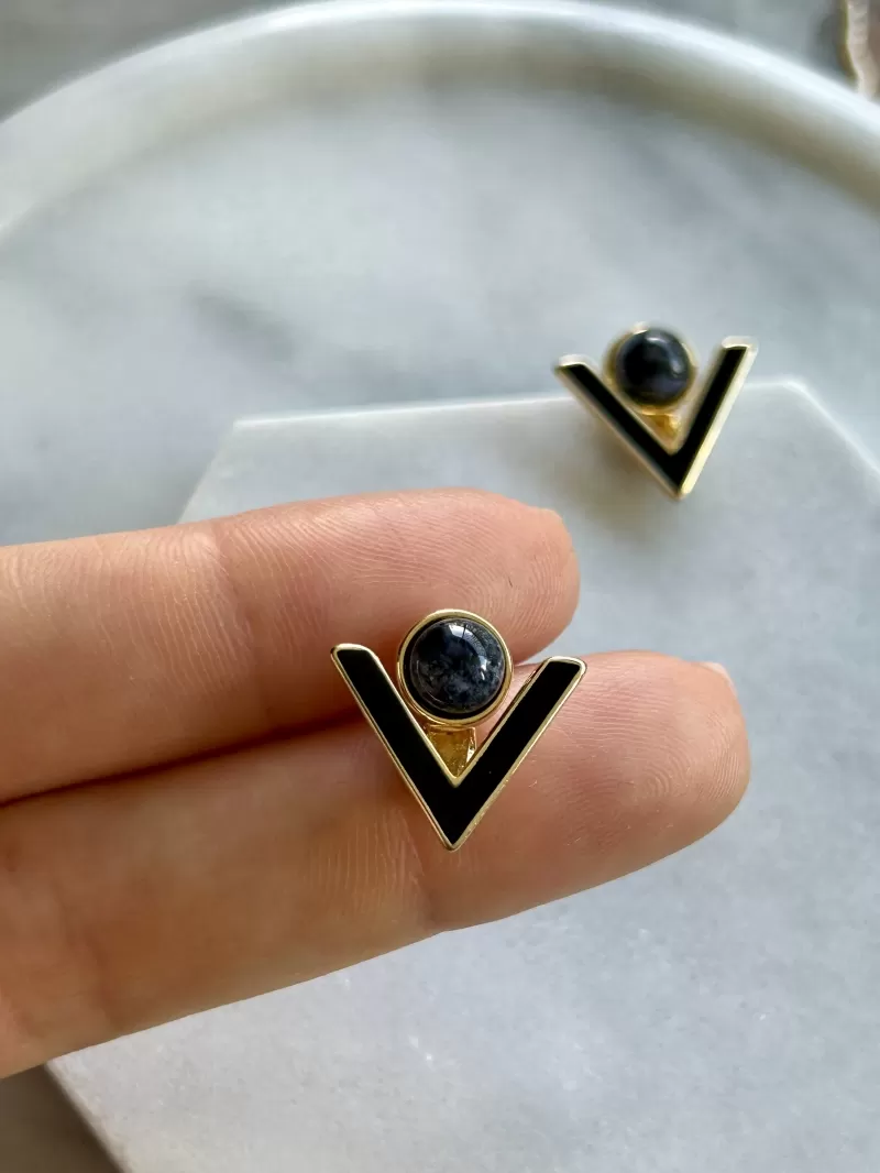 Mikabe - Earring Ear Jacket Black and Sodalite Enamel - MK1711 Mikabe - Earring Ear Jacket Black and Sodalite Enamel - MK1711