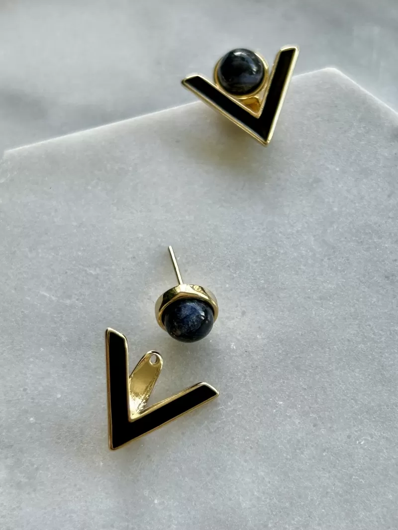 Mikabe - Earring Ear Jacket Black and Sodalite Enamel - MK1711 Mikabe - Earring Ear Jacket Black and Sodalite Enamel - MK1711
